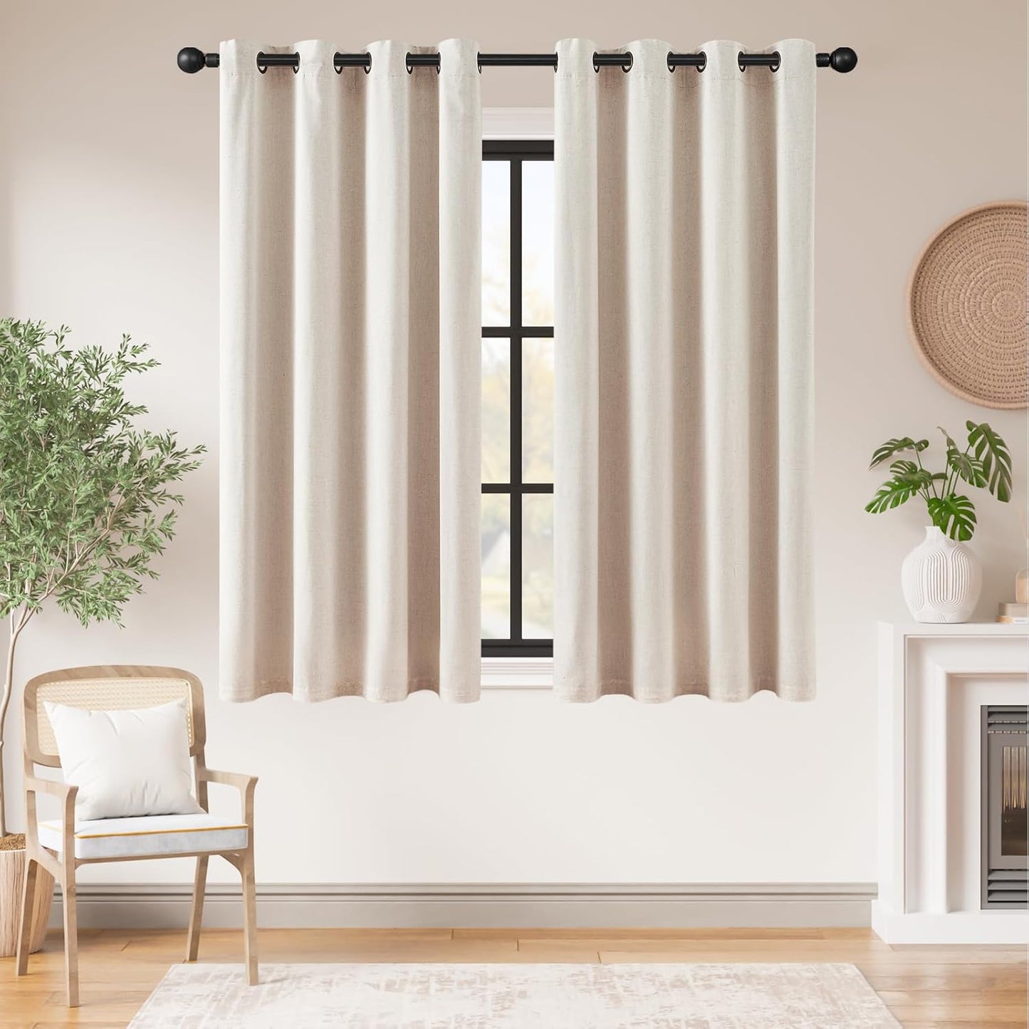jinchan Linen Blend Semi Sheer Curtains 50W x 84L Inch Beige for Bedroom Curtains Light Weight Soft Window Grommet Drapes 2-Panel Set