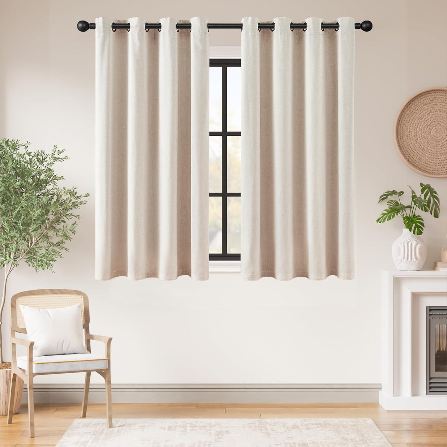 jinchan Linen Blend Semi Sheer Curtains 50W x 84L Inch Beige for Bedroom Curtains Light Weight Soft Window Grommet Drapes 2-Panel Set