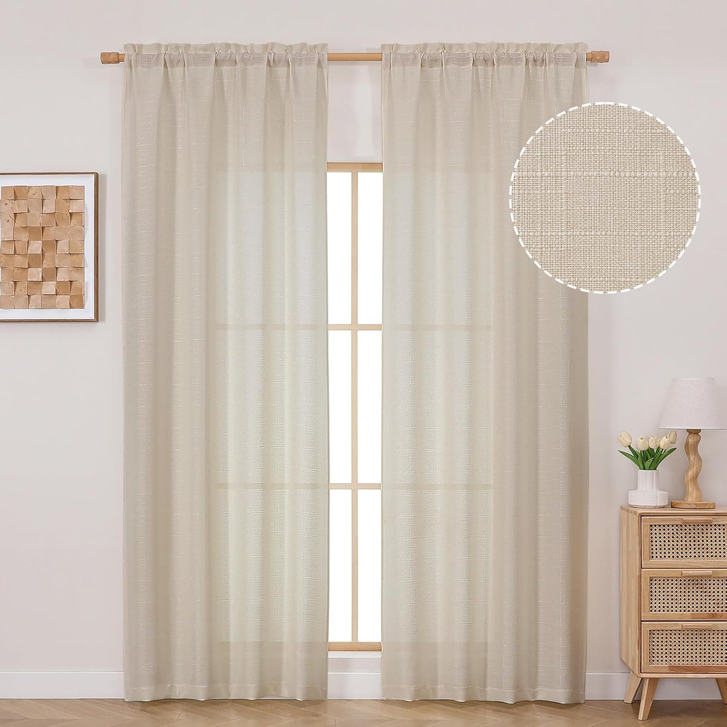 OVZME Light Grey Curtains 63 Inch Length 2 Panels, Faux Linen Textured Semi Light Filtering Drapes, Soft Airy Farmhouse Slub Window Curtains for Living Room Bedroom, Each 40x63 Inches