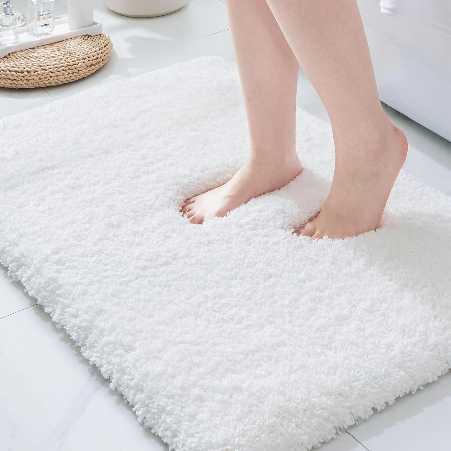 ILANGO Pink Bathroom Rugs 36" × 24" Non Slip & Super Absorbent Extra Thick Soft, Washable Bath Mat for Floor, Non Shedding Microfiber Plush Shaggy Bath Rug with Rubber for Bathtub Shower Room Sink