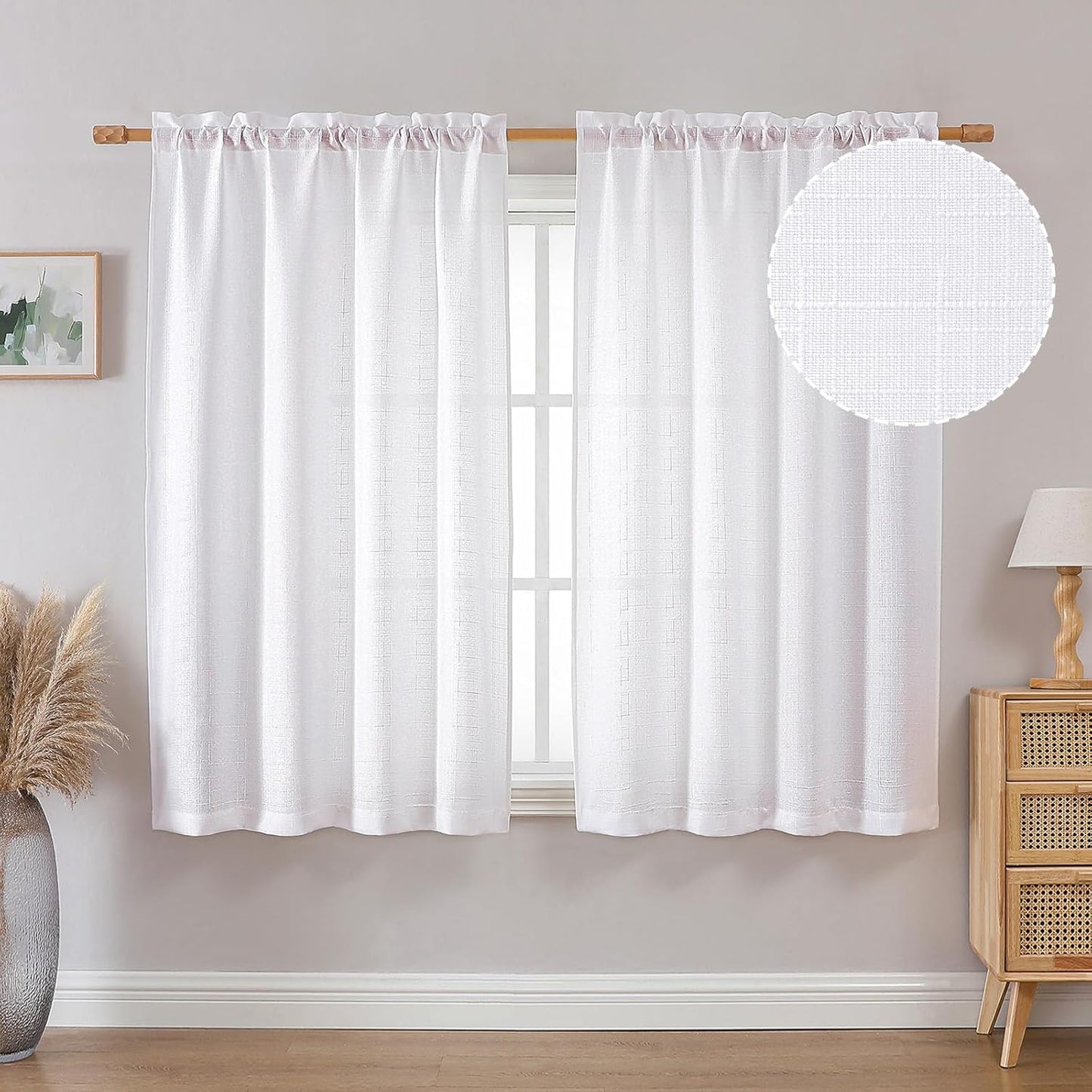 OVZME Light Grey Curtains 63 Inch Length 2 Panels, Faux Linen Textured Semi Light Filtering Drapes, Soft Airy Farmhouse Slub Window Curtains for Living Room Bedroom, Each 40x63 Inches