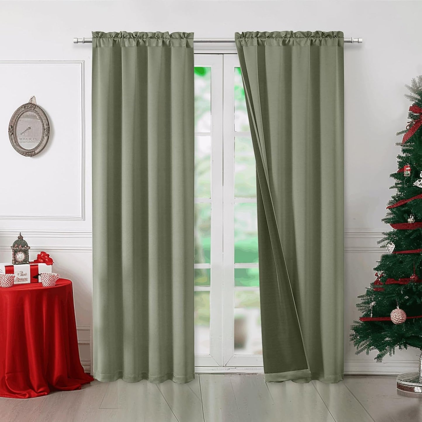OWENIE Heidi Sage Green Curtains for Living Room 63 Inch Length 2 Panels Set, Light Filtering Solid Curtain for Bedroom, Rod Pocket Window Curtains & Drapes, 2 Pcs Each 40" W 63" L