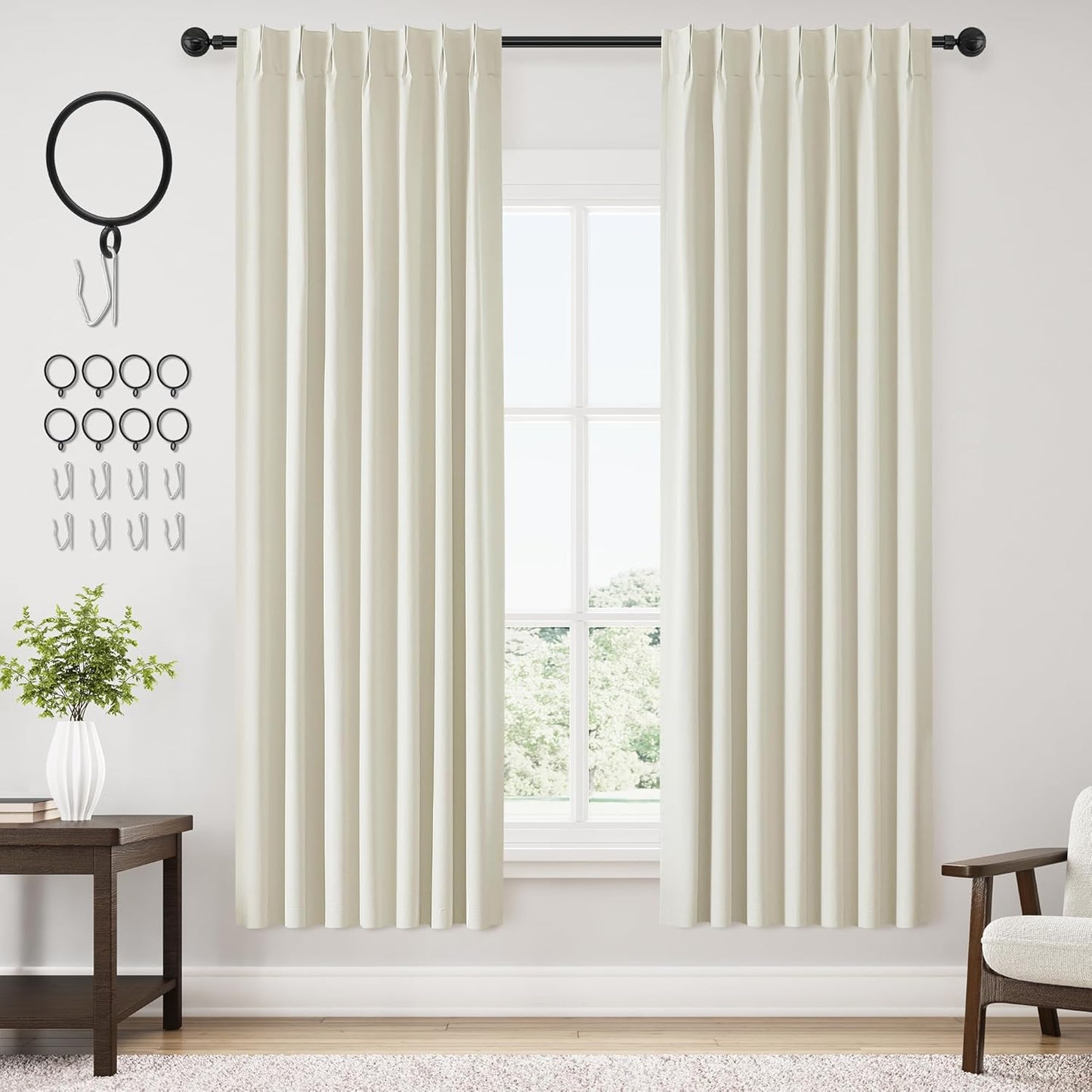 ChrisDowa Terracotta Pinch Pleated Blackout Linen Curtains 102 Inch Long 2 Panels for Living Room Bedroom Farmhouse Room darking Thermal Insulated Back Tab Hooks Rings Window Treatment Drapes,40x102