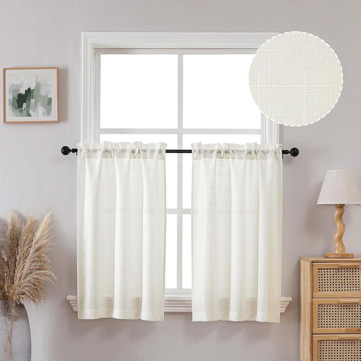 OVZME Light Grey Curtains 63 Inch Length 2 Panels, Faux Linen Textured Semi Light Filtering Drapes, Soft Airy Farmhouse Slub Window Curtains for Living Room Bedroom, Each 40x63 Inches