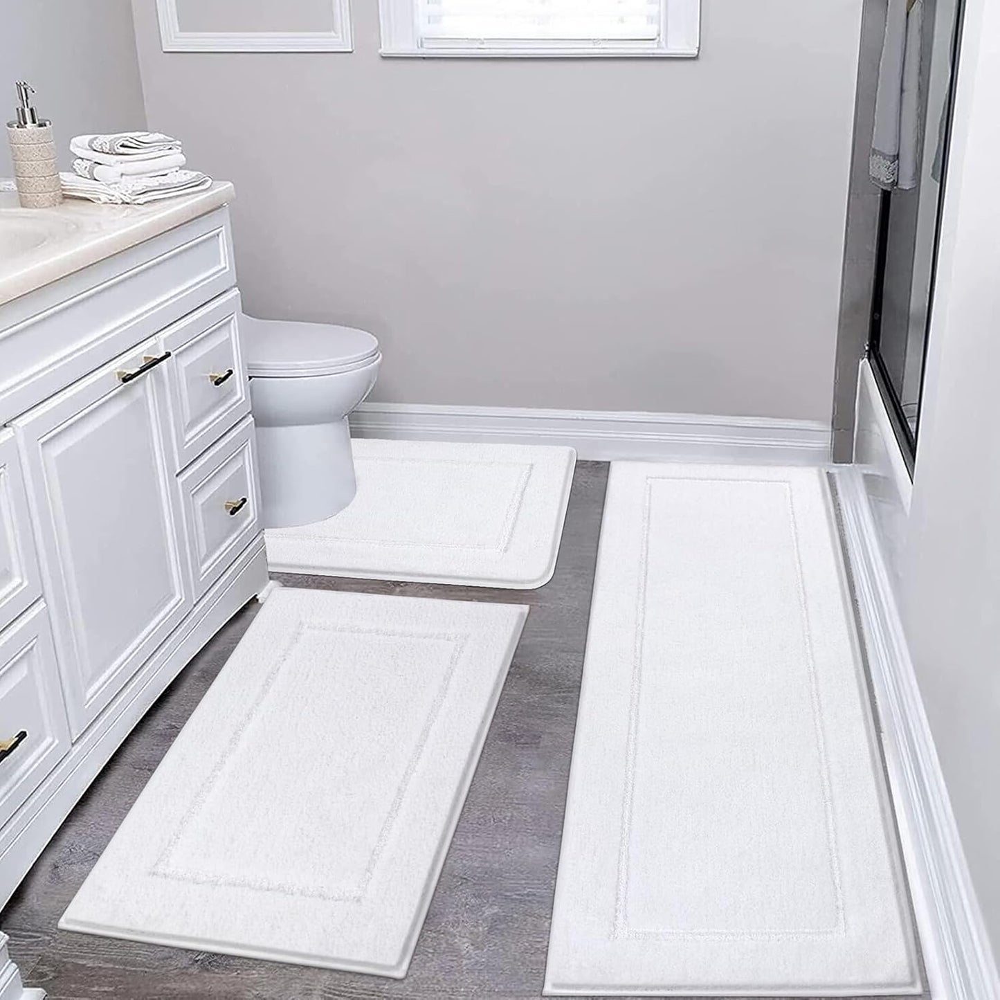 Pauwer Bathroom Rug Mat Set 3 Piece, Microfiber Shaggy Bath Set, Non-Slip Ultra Soft Carpet Mats, Absorbent with U-Shaped Toilet for Bathroom, Tub, Shower, Dark Grey