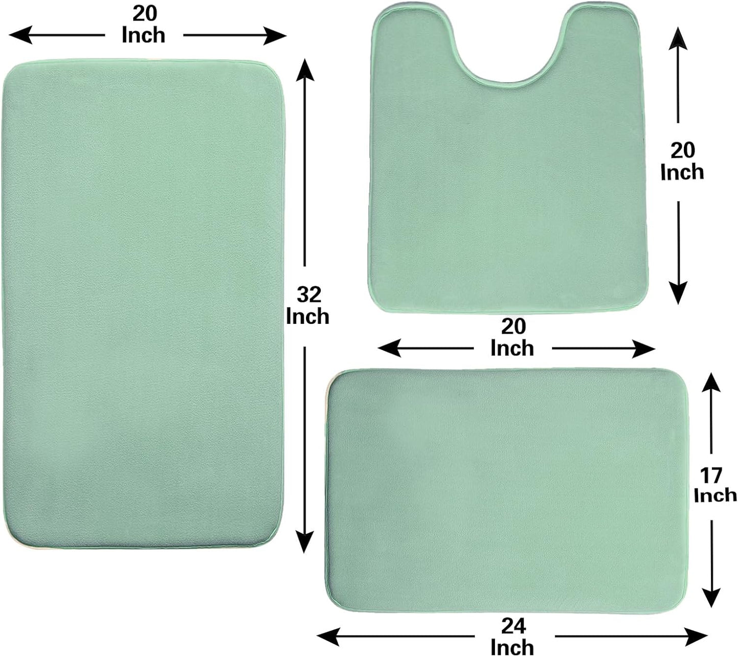 Madeals Memory Foam Bath Mat Set 4 Piece with Toilet Lid Cover and Combo Rug Sage Green