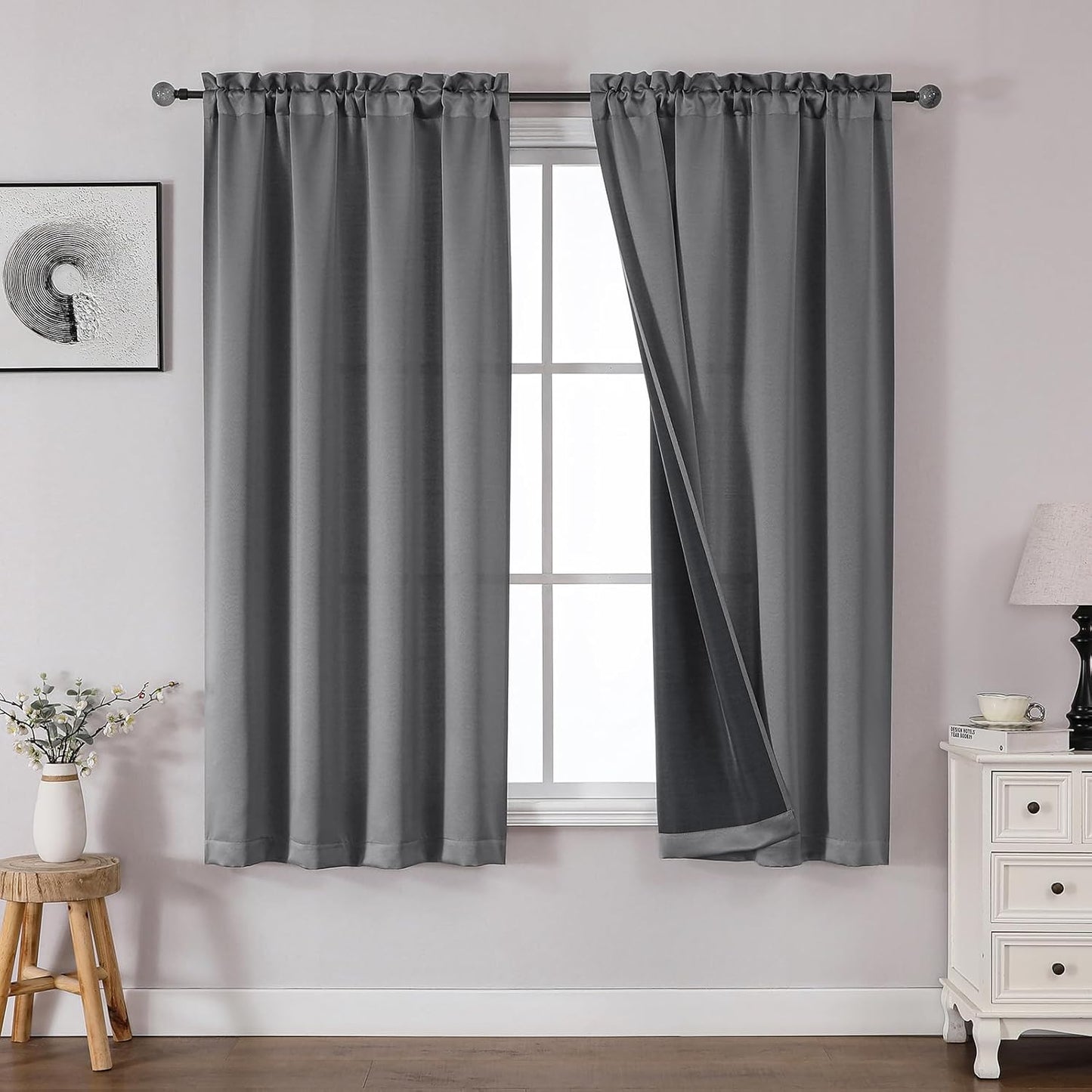 OWENIE Heidi Sage Green Curtains for Living Room 63 Inch Length 2 Panels Set, Light Filtering Solid Curtain for Bedroom, Rod Pocket Window Curtains & Drapes, 2 Pcs Each 40" W 63" L