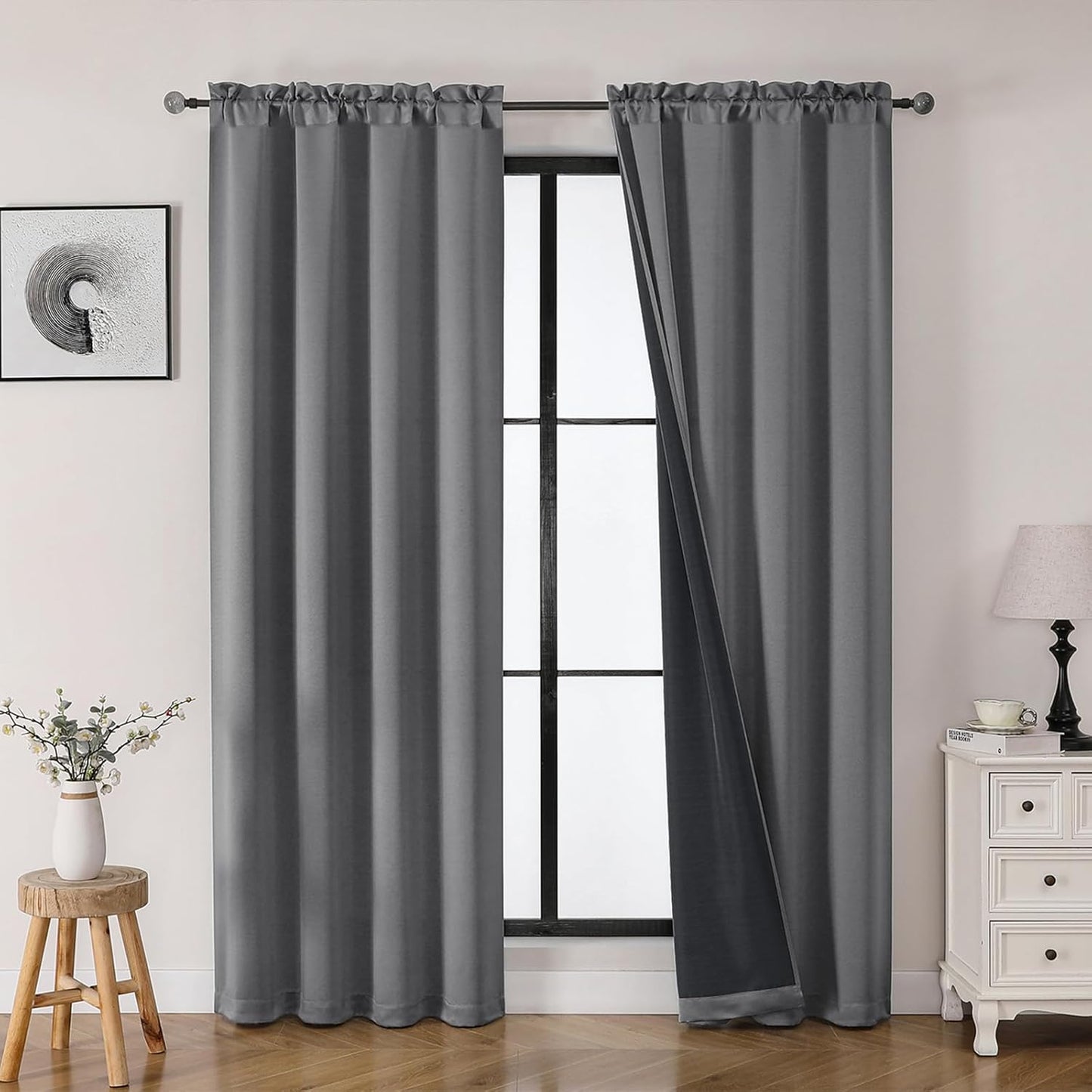 OWENIE Heidi Sage Green Curtains for Living Room 63 Inch Length 2 Panels Set, Light Filtering Solid Curtain for Bedroom, Rod Pocket Window Curtains & Drapes, 2 Pcs Each 40" W 63" L