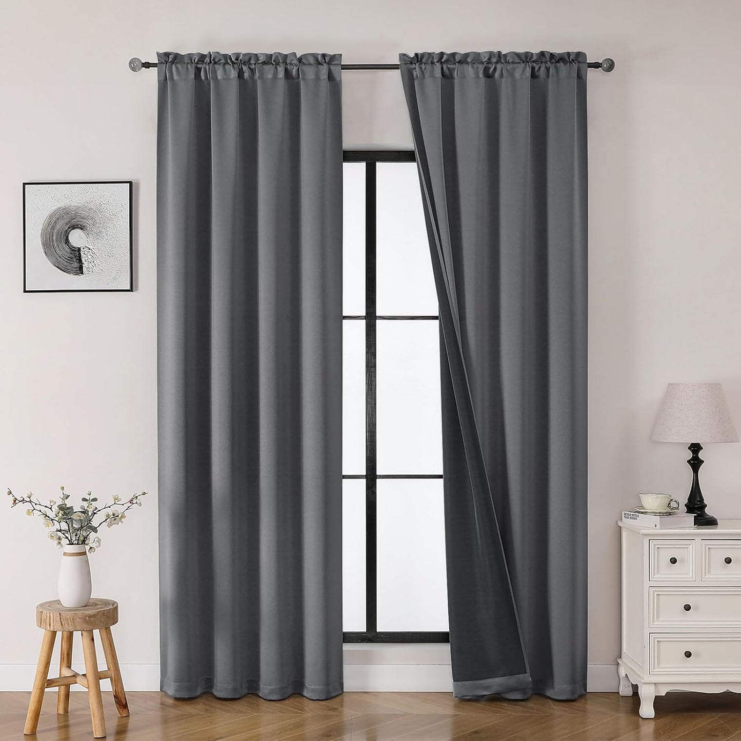 OWENIE Heidi Sage Green Curtains for Living Room 63 Inch Length 2 Panels Set, Light Filtering Solid Curtain for Bedroom, Rod Pocket Window Curtains & Drapes, 2 Pcs Each 40" W 63" L