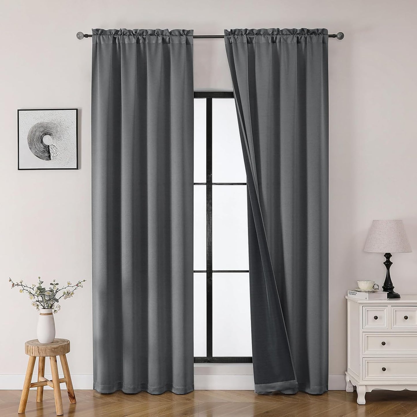 OWENIE Heidi Sage Green Curtains for Living Room 63 Inch Length 2 Panels Set, Light Filtering Solid Curtain for Bedroom, Rod Pocket Window Curtains & Drapes, 2 Pcs Each 40" W 63" L