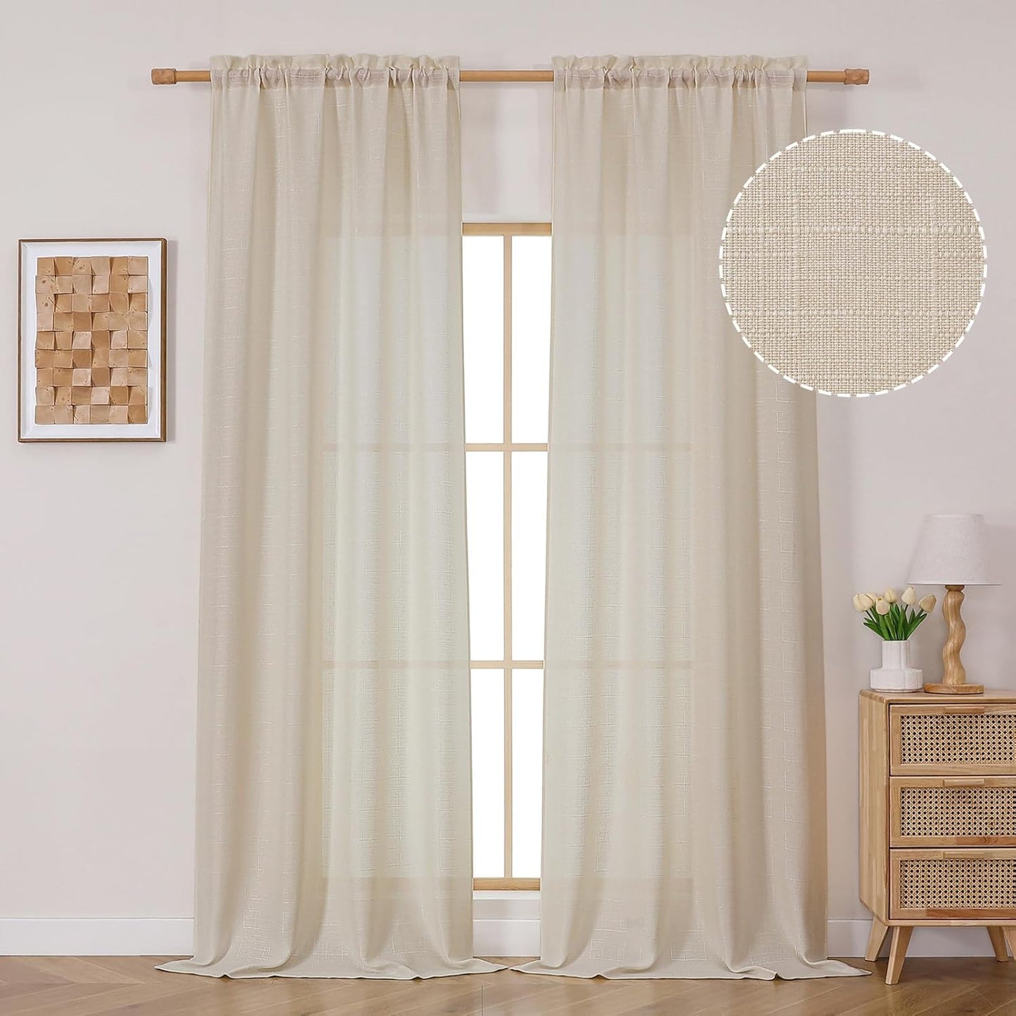 OVZME Light Grey Curtains 63 Inch Length 2 Panels, Faux Linen Textured Semi Light Filtering Drapes, Soft Airy Farmhouse Slub Window Curtains for Living Room Bedroom, Each 40x63 Inches