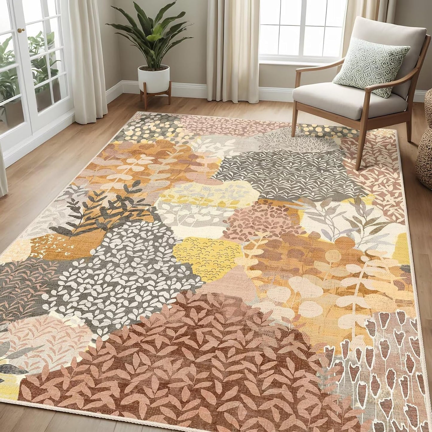 DEXDE Runner Rug 2x6 Washable Hallway Boho Soft Area Rugs Abstract Long Non Slip Botanical Leaves Floral Print Carpet for Entryway, Kitchen, Laundry, Bathroom, Bedroom,Blue