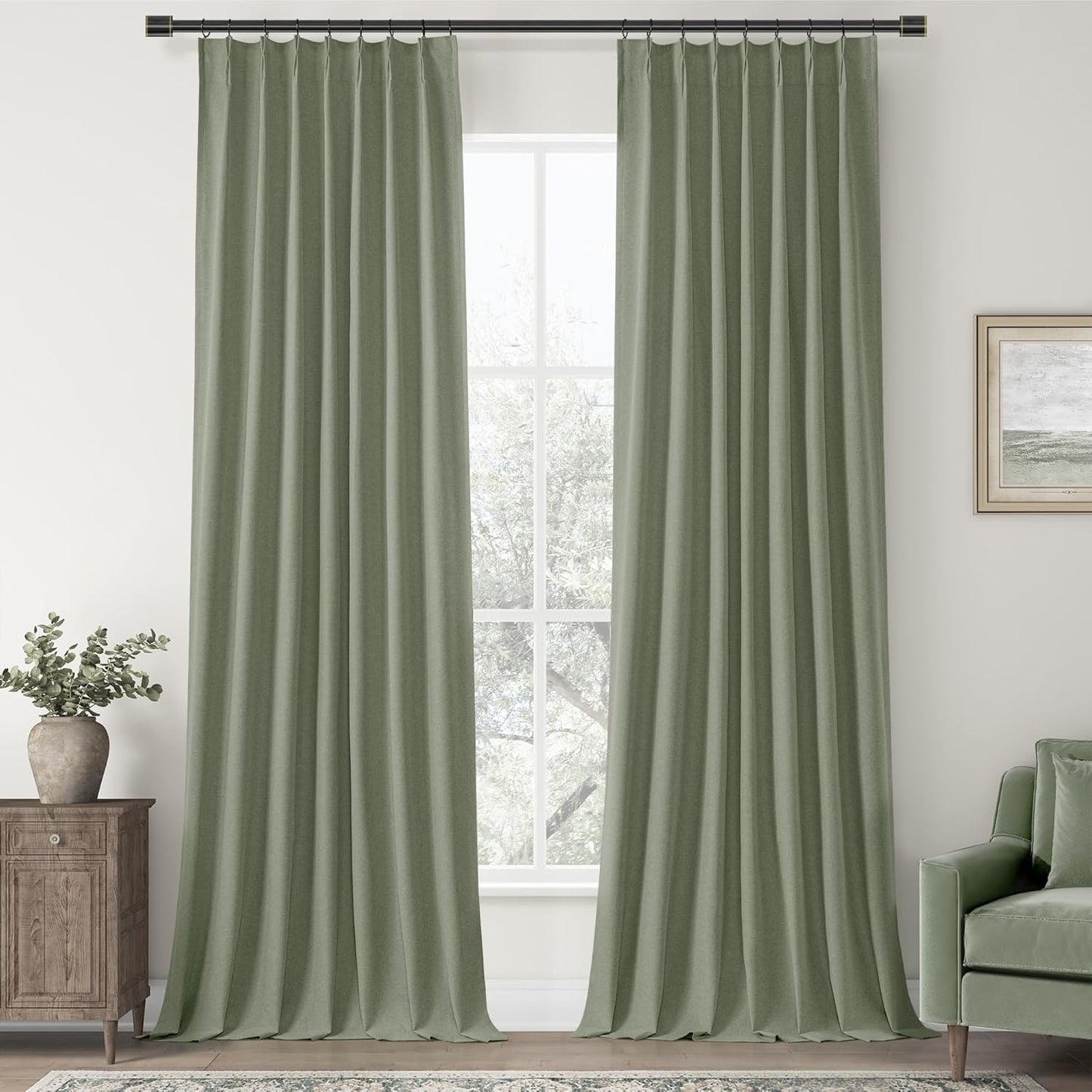 ChrisDowa Terracotta Pinch Pleated Blackout Linen Curtains 102 Inch Long 2 Panels for Living Room Bedroom Farmhouse Room darking Thermal Insulated Back Tab Hooks Rings Window Treatment Drapes,40x102