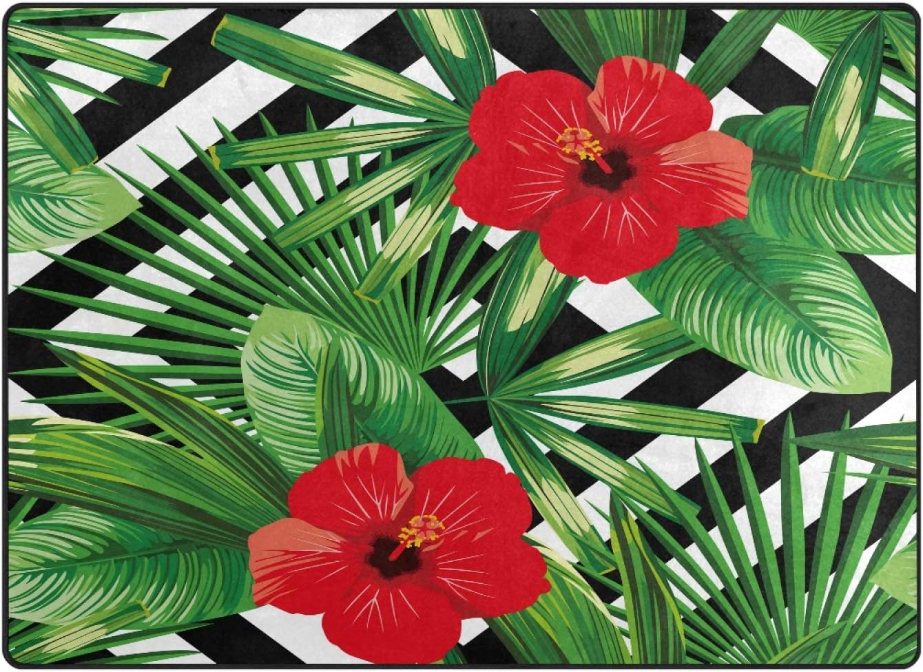 ALAZA Tropical Palm Tree Leaves Red Hibiscus Flower Area Rug Rugs for Living Room Bedroom 7' x 5'