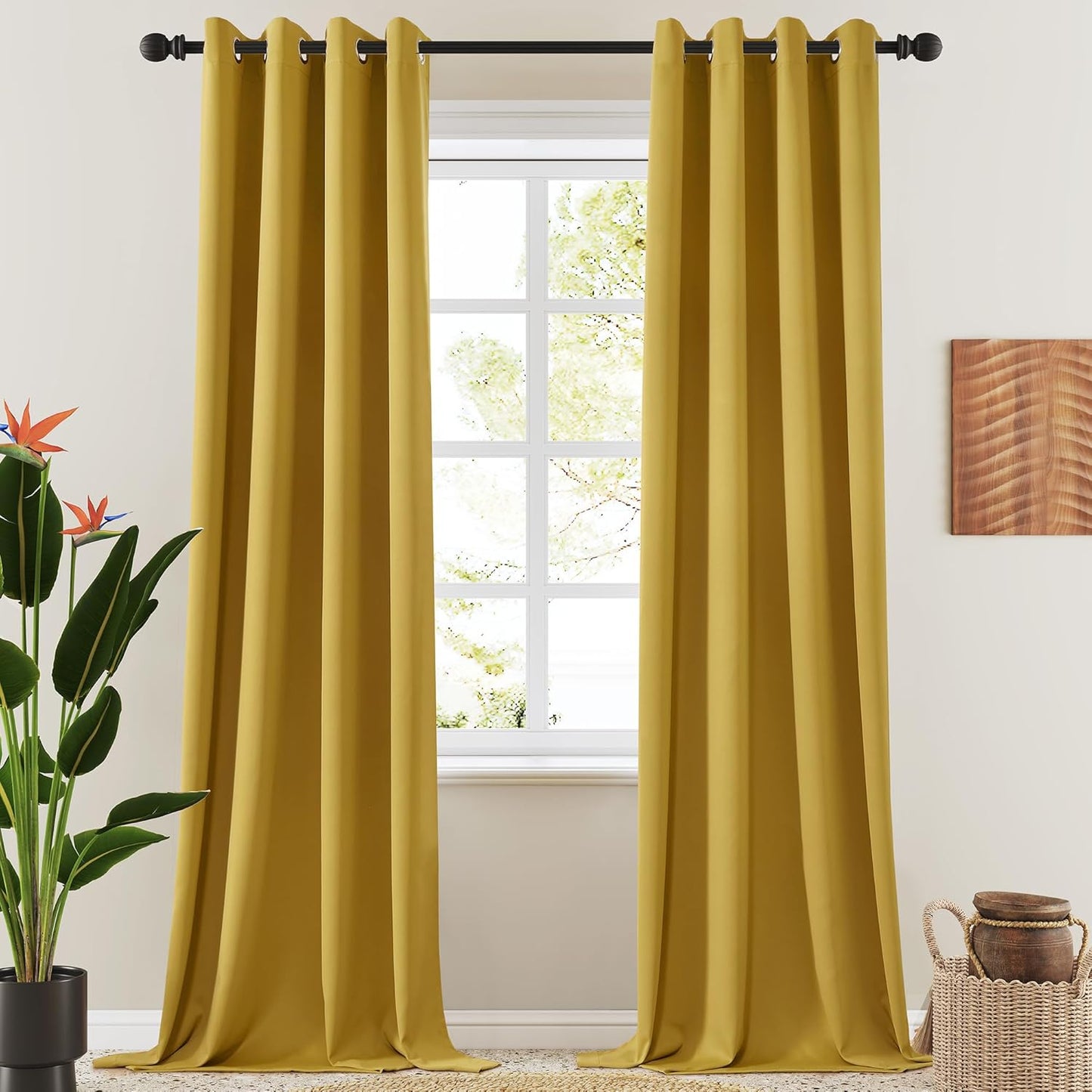 108 Inches Beige Blackout Curtains Room Darkening Thermal Insulated Drapes Grommet Top Light Blocking Curtain for Living Room Bedroom (2 Panels, W52 x L108 Inch, Beige Cream)