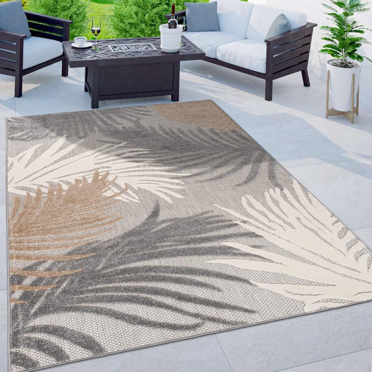 Rugshop Lucca Contemporary Floral Indoor/Outdoor Area Rug 5' x 7' Navy
