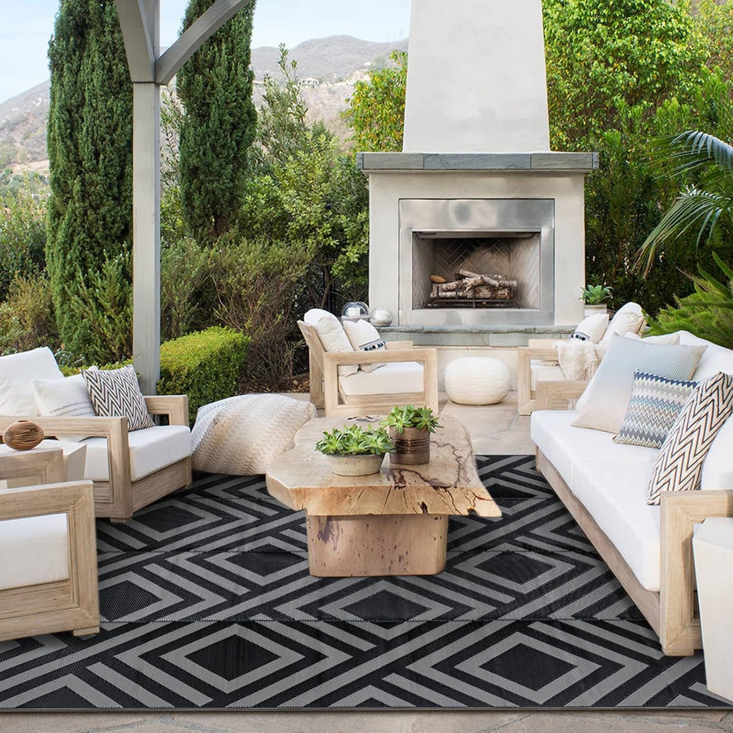 Ashler Outdoor Rug, Outdoor Plastic Straw Rug, 5x8 Reversible Sage Green Patio Mat, Flower Modern Design for RV, Backyard, Deck, Camping, Picnic, Spring, Summer, Durable & Weather-Resistant Area Rug