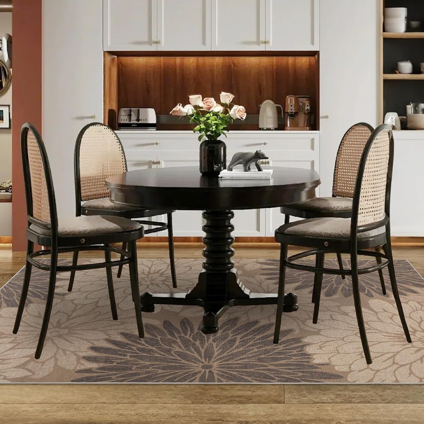 Floral Easy Jute Rug 5x7 Outdoor Patio Rug Washable Area Rugs for Living Room Bedroom Non Slip Neutral Farmhouse Indoor Outdoor Carpet for Backyard Patio Office