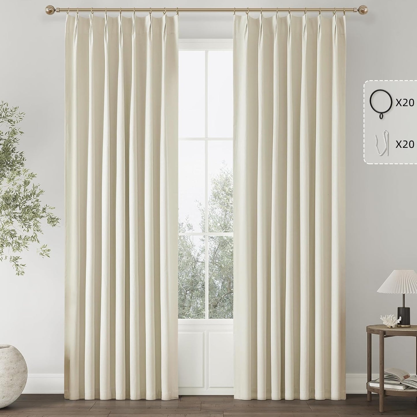 ChrisDowa Terracotta Pinch Pleated Blackout Linen Curtains 102 Inch Long 2 Panels for Living Room Bedroom Farmhouse Room darking Thermal Insulated Back Tab Hooks Rings Window Treatment Drapes,40x102