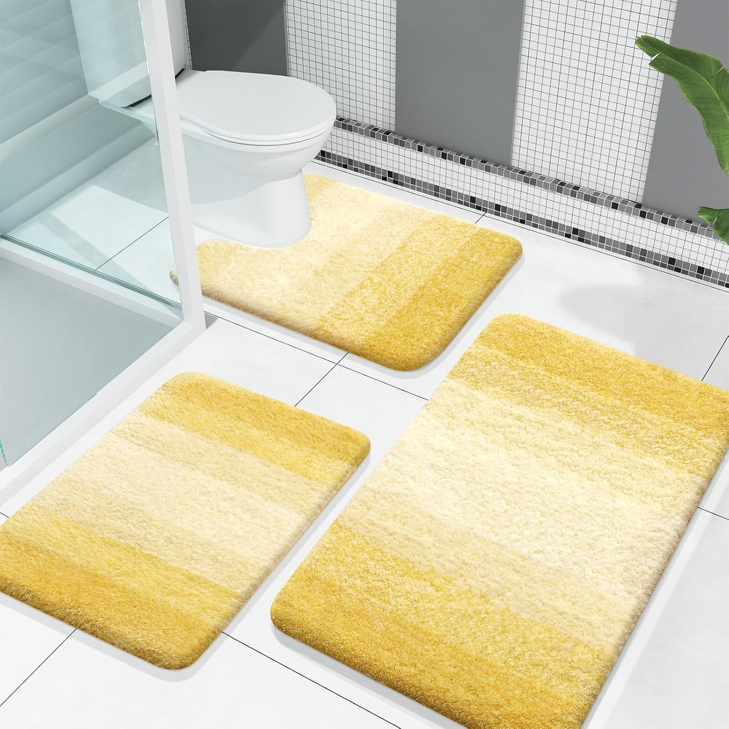 OLANLY Bathroom Rugs Sets 3 Piece, Soft Absorbent Microfiber Bath Mats and U-Shaped Contour Toilet Rug, Plush Shaggy Bath Mat Set for Bathroom (30"x20"+24"x16"+24"x20", Blackish Green)