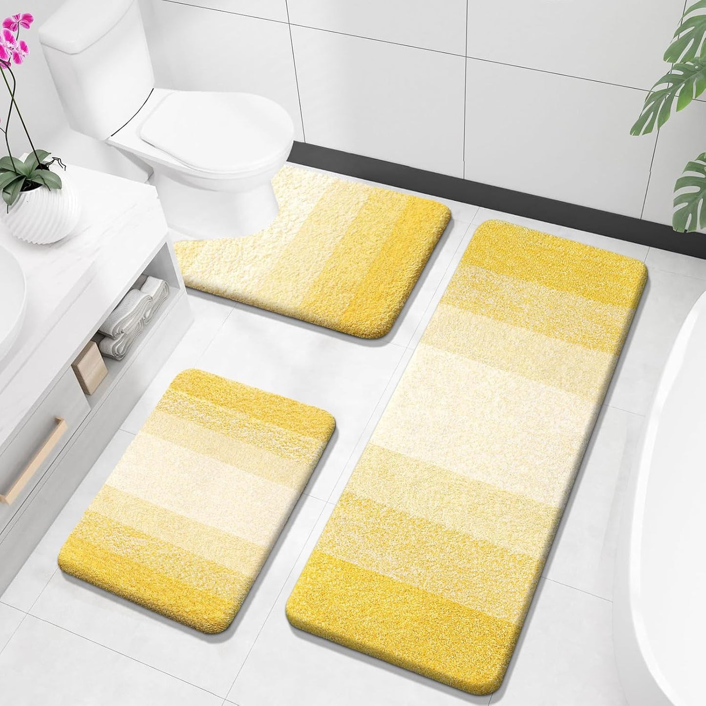 OLANLY Bathroom Rugs Sets 3 Piece, Soft Absorbent Microfiber Bath Mats and U-Shaped Contour Toilet Rug, Plush Shaggy Bath Mat Set for Bathroom (30"x20"+24"x16"+24"x20", Blackish Green)