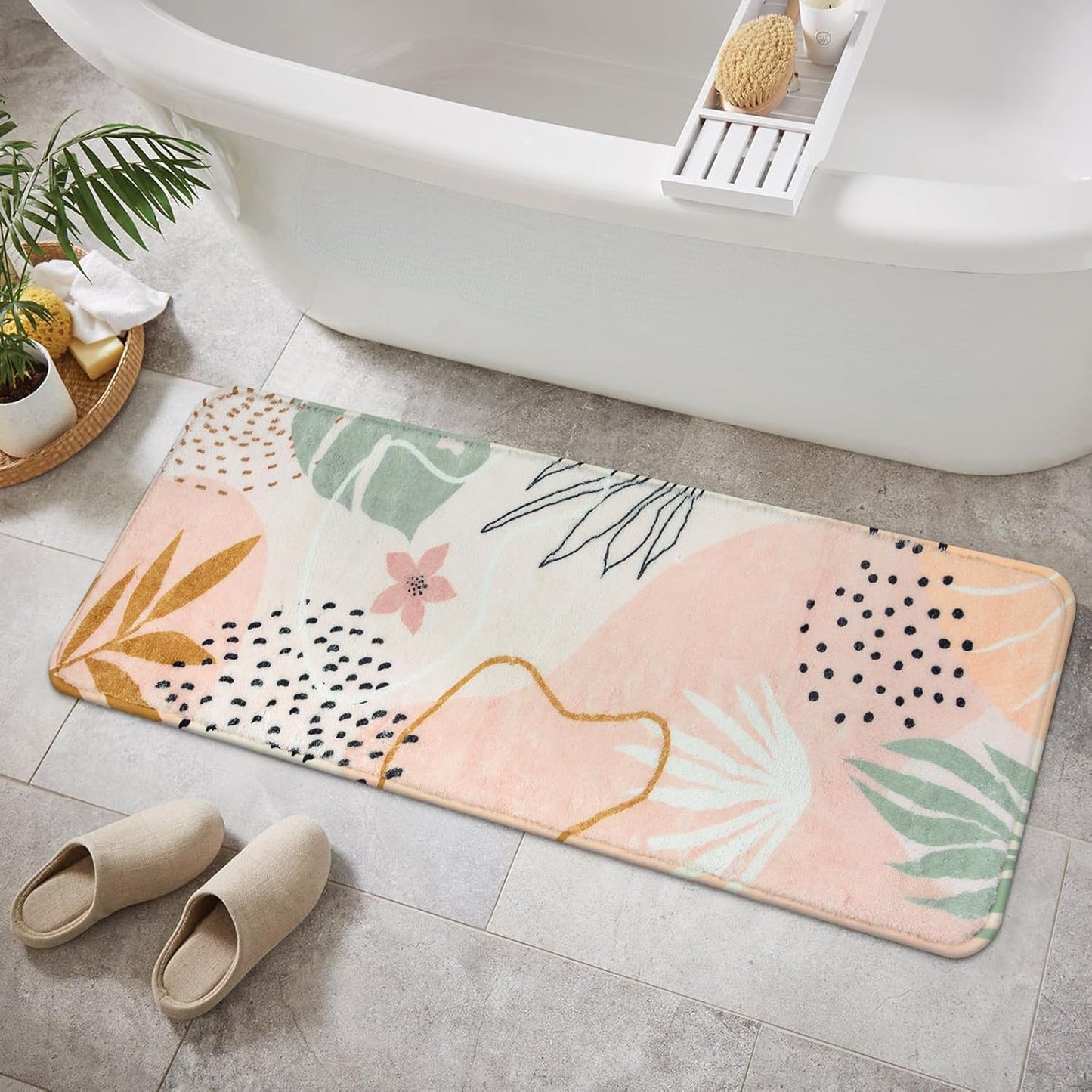 Uphome Sage Green Bathroom Rug Set, Cute Abstract Plant Bath Mat Set, Non Slip Machine Washable Bath Rugs, Soft Velvet Small Bathroom Mat, Mid Centry Aesthetic Botanical Floor Mats for Tub Sink Shower