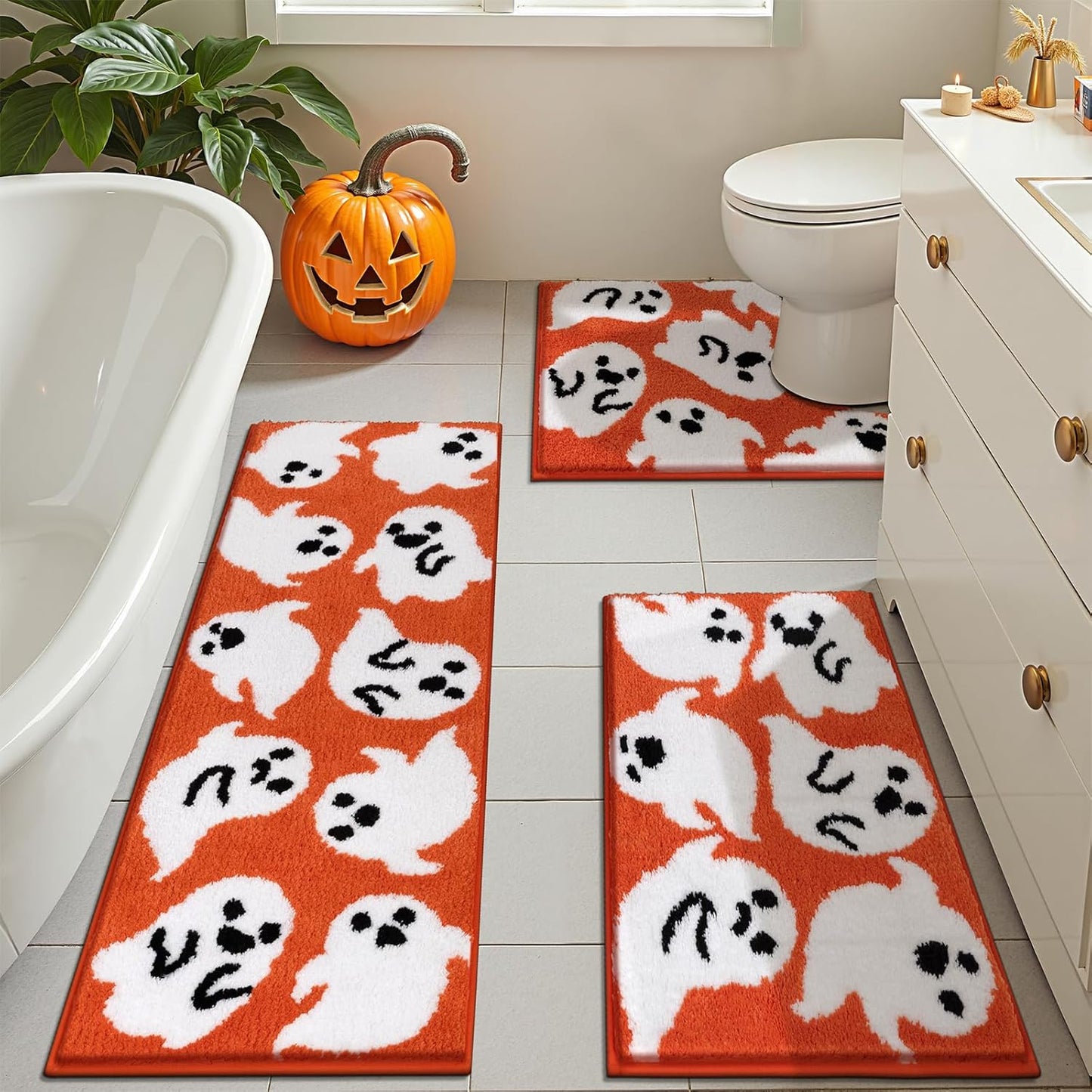 Pauwer Bathroom Rug Mat Set 3 Piece, Microfiber Shaggy Bath Set, Non-Slip Ultra Soft Carpet Mats, Absorbent with U-Shaped Toilet for Bathroom, Tub, Shower, Dark Grey