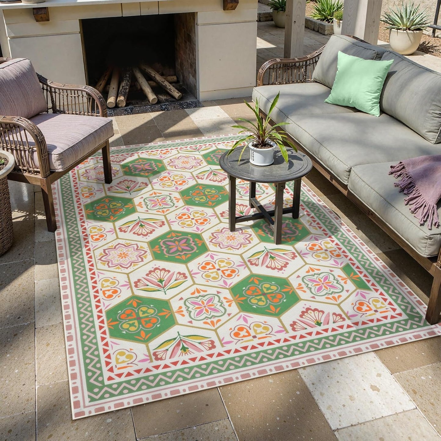 Anidaroel 6x9 Floral Indoor Outdoor Rugs for Patio Clearance, Non Slip Outdoor Patio Rug, Washable Flower Outside Area Rug Carpet for Balcony, Backyard, Pool Deck, Living Room