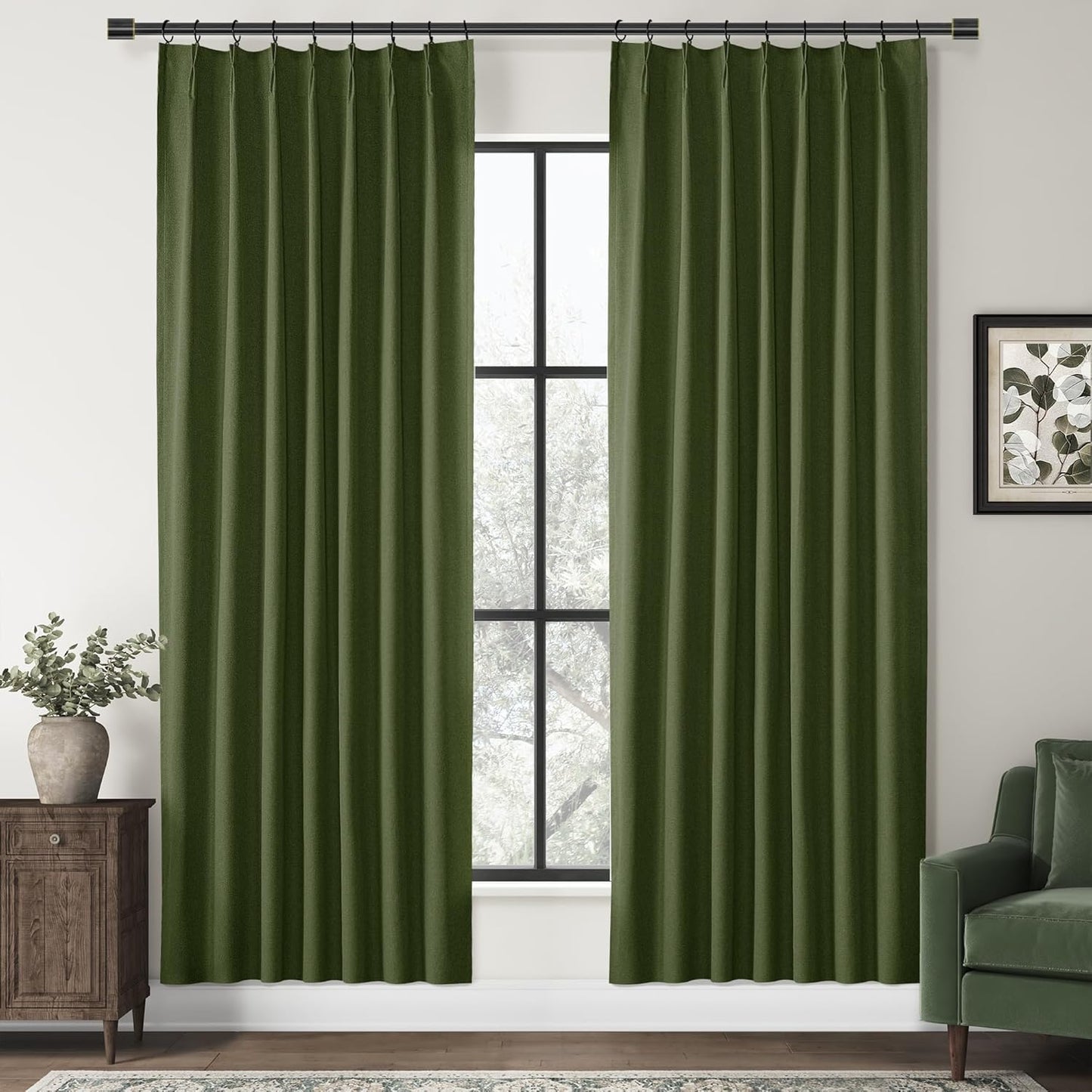 ChrisDowa Terracotta Pinch Pleated Blackout Linen Curtains 102 Inch Long 2 Panels for Living Room Bedroom Farmhouse Room darking Thermal Insulated Back Tab Hooks Rings Window Treatment Drapes,40x102