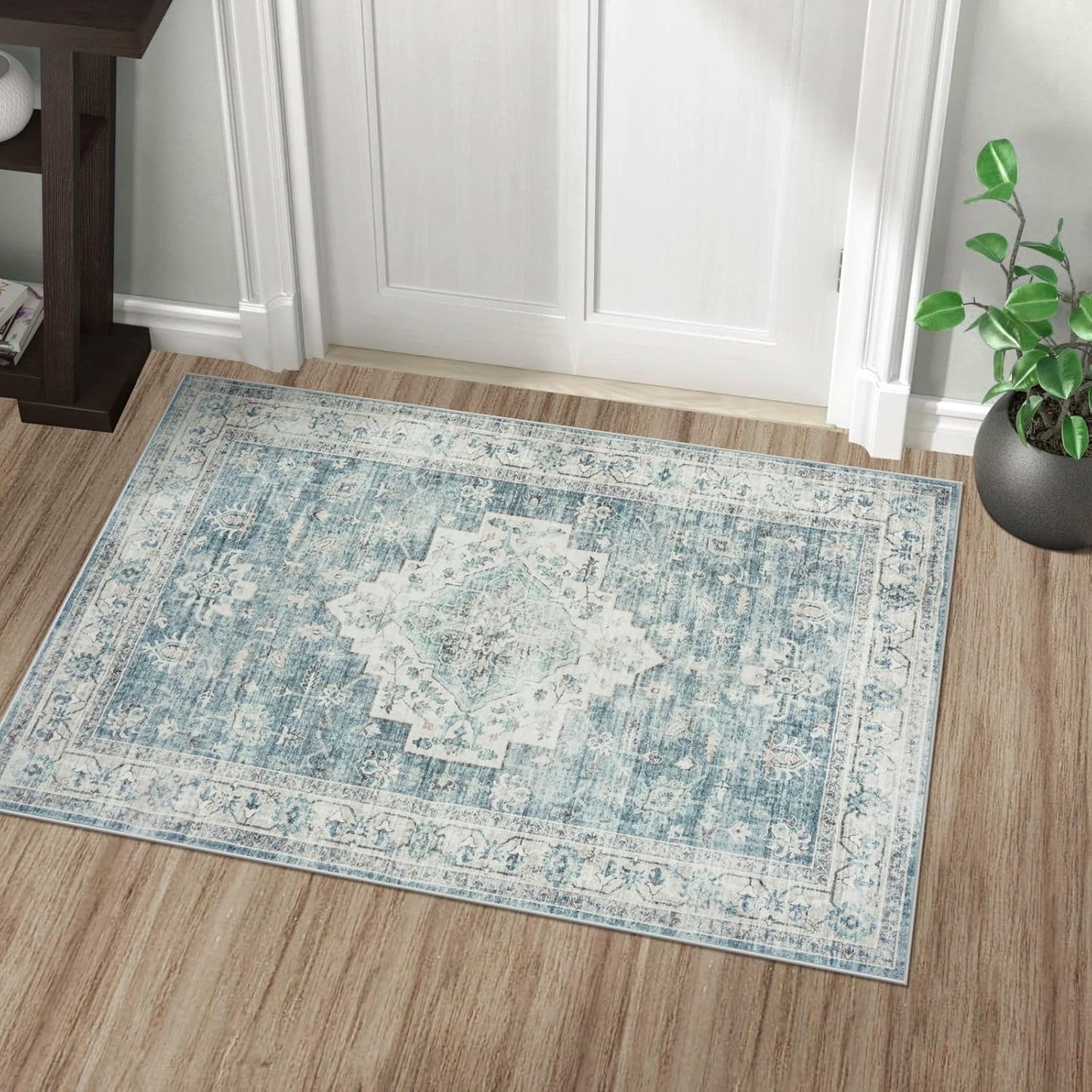 LIVEBOX Washable 2x6 Runner Rug for Bathroom, Non Slip Kitchen Mats for Floor Entryway, Boho Indoor Front Door Mat Low-Pile Runners for Hallways, Farmhouse Rugs for Laundry, Sage Green