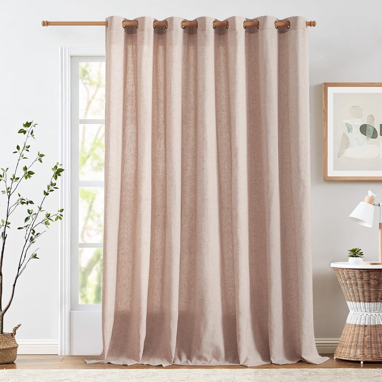 jinchan Linen Blend Semi Sheer Curtains 50W x 84L Inch Beige for Bedroom Curtains Light Weight Soft Window Grommet Drapes 2-Panel Set