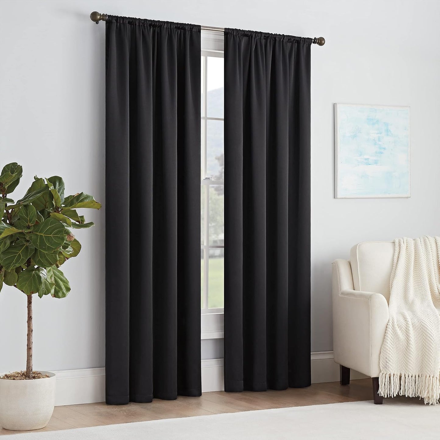 ECLIPSE Solid Thermapanel Modern Room Darkening Rod Pocket Window Curtain for Bedroom (1 Panel), 54 in x 84 in, Taupe