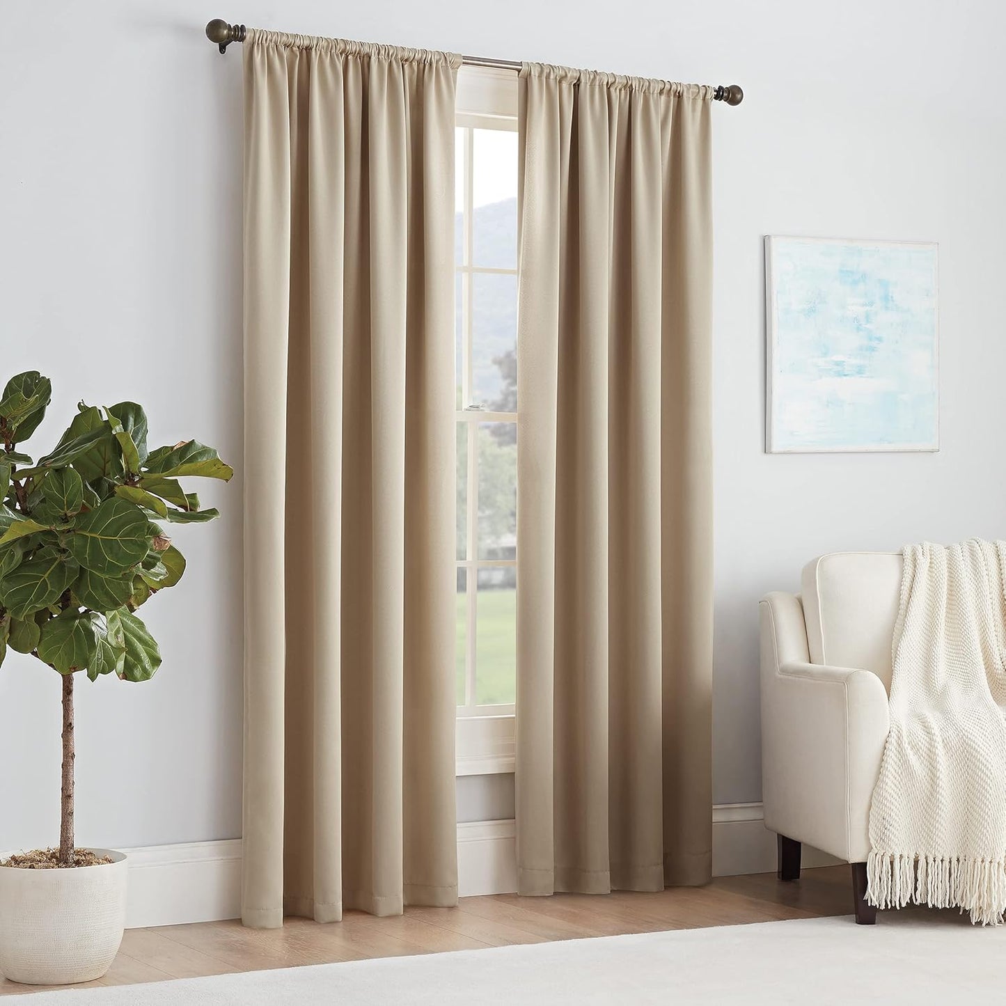ECLIPSE Solid Thermapanel Modern Room Darkening Rod Pocket Window Curtain for Bedroom (1 Panel), 54 in x 84 in, Taupe