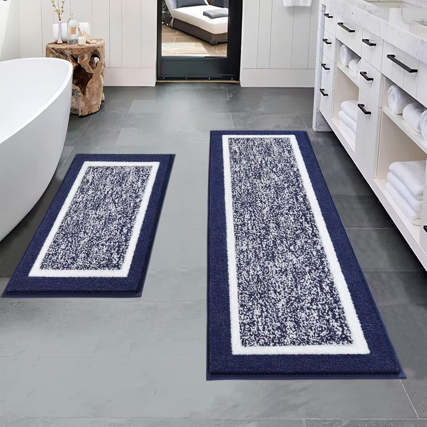 Pauwer Bathroom Rug Mat Set 3 Piece, Microfiber Shaggy Bath Set, Non-Slip Ultra Soft Carpet Mats, Absorbent with U-Shaped Toilet for Bathroom, Tub, Shower, Dark Grey