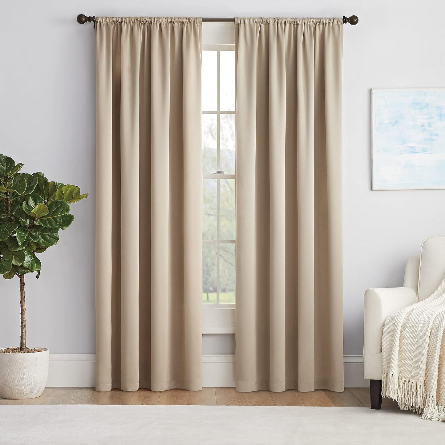 ECLIPSE Solid Thermapanel Modern Room Darkening Rod Pocket Window Curtain for Bedroom (1 Panel), 54 in x 84 in, Taupe