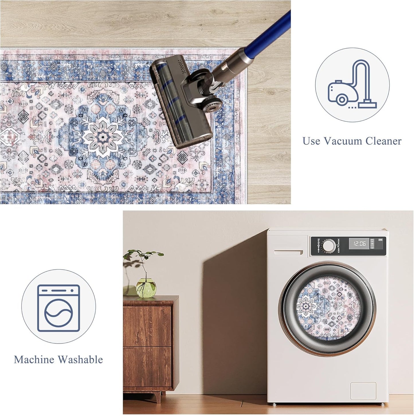 Pauwer Kitchen Mats for Floor 3 Piece Set Boho Non Slip Kitchen Rugs Washable Farmhouse Kitchen Floor Mats Thick Long Kitchen Throw Area Rug Carpet Runner for Hallway Entryway Laundry Bathroom, Blue