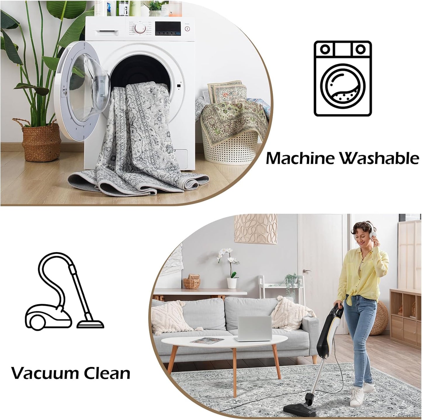 Washable Rug 4x6, Gray Area Rugs Non Slip, Indoor Low Pile Carpet with Rubber Backing for Living Room Kitchen Bathroom Entryway Office Bedroom