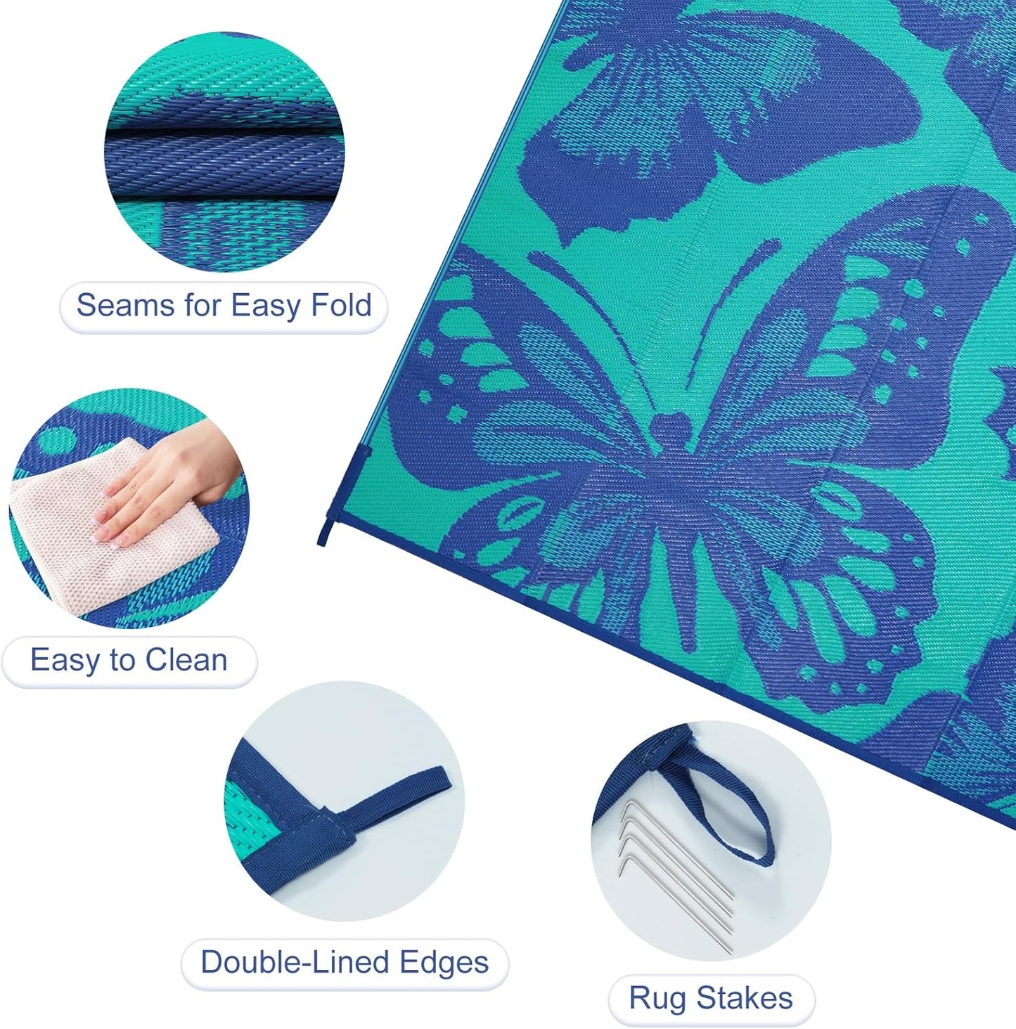 Uphome Outdoor Rug Waterproof 6x9 ft, Patio Plastic Straw Rugs for RV Camping, Reversible Butterfly Mat Outside, Indoor Outdoor Floor Carpet for Back Yard Deck Balcony Porch Beach Picnic