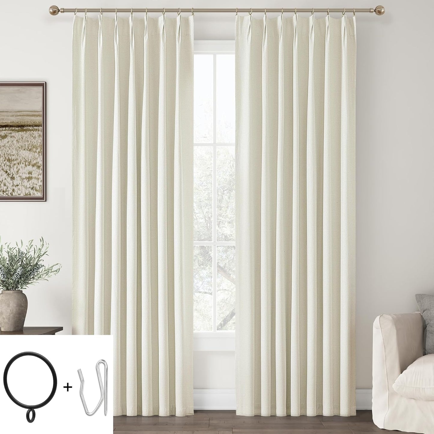 ChrisDowa Terracotta Pinch Pleated Blackout Linen Curtains 102 Inch Long 2 Panels for Living Room Bedroom Farmhouse Room darking Thermal Insulated Back Tab Hooks Rings Window Treatment Drapes,40x102