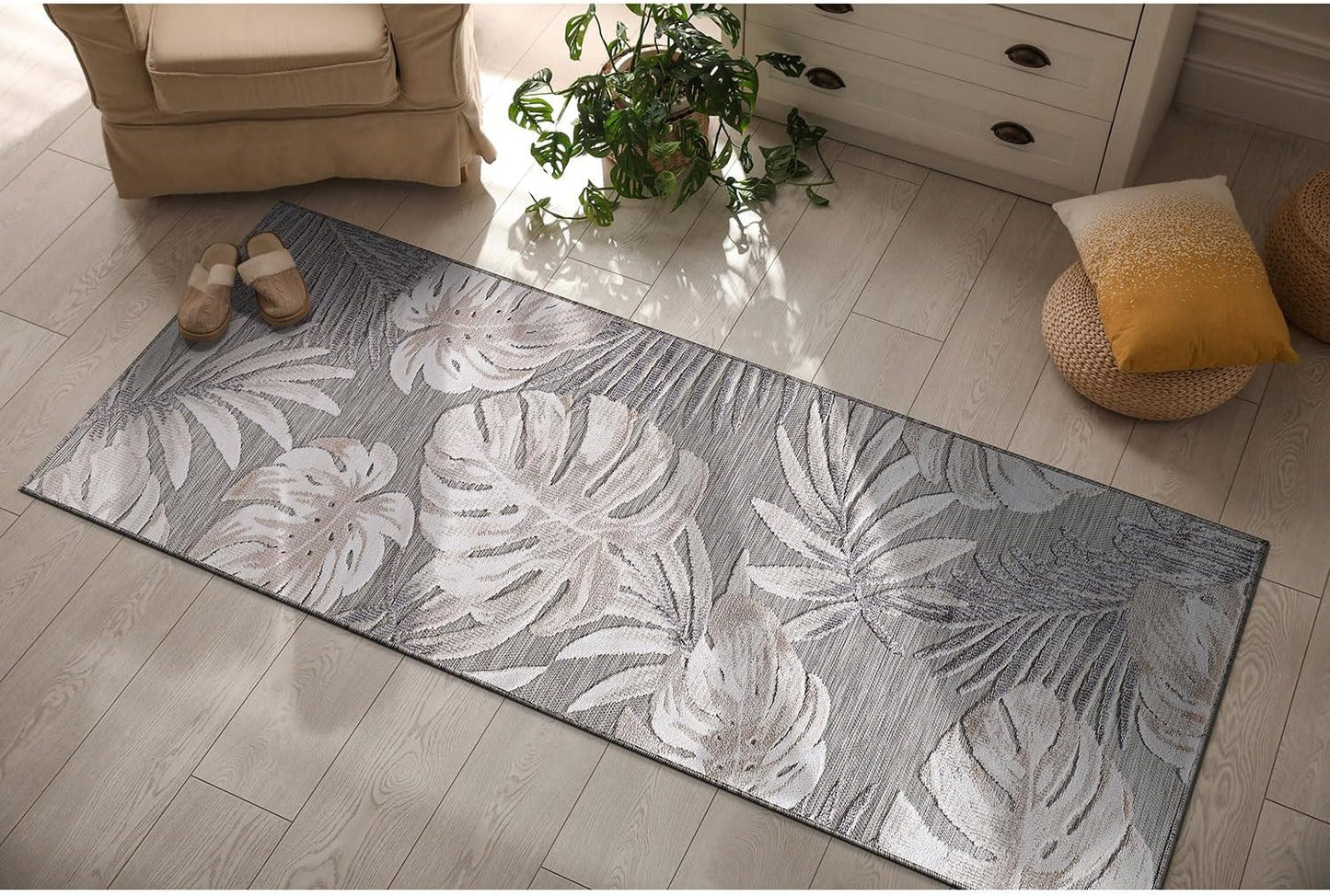 CAMILSON Indoor Outdoor Rug 8x10 Bohemian Medallion Floral Area Rugs for Indoor and Outdoor Patios Easy-Cleaning Non-Shedding Living Room Garden and Kitchen Washable Outside Carpet (8 x 10 / Beige)