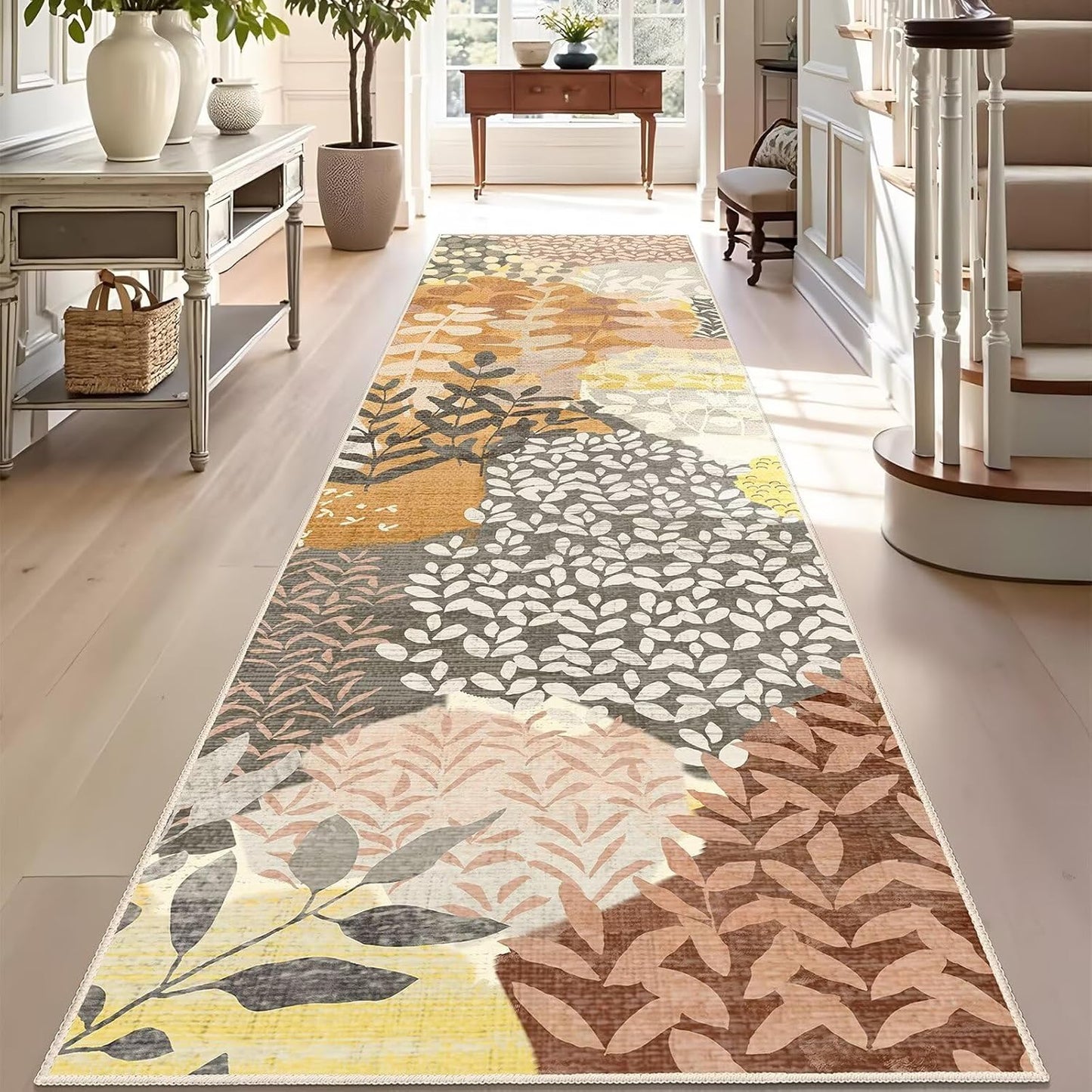 DEXDE Runner Rug 2x6 Washable Hallway Boho Soft Area Rugs Abstract Long Non Slip Botanical Leaves Floral Print Carpet for Entryway, Kitchen, Laundry, Bathroom, Bedroom,Blue
