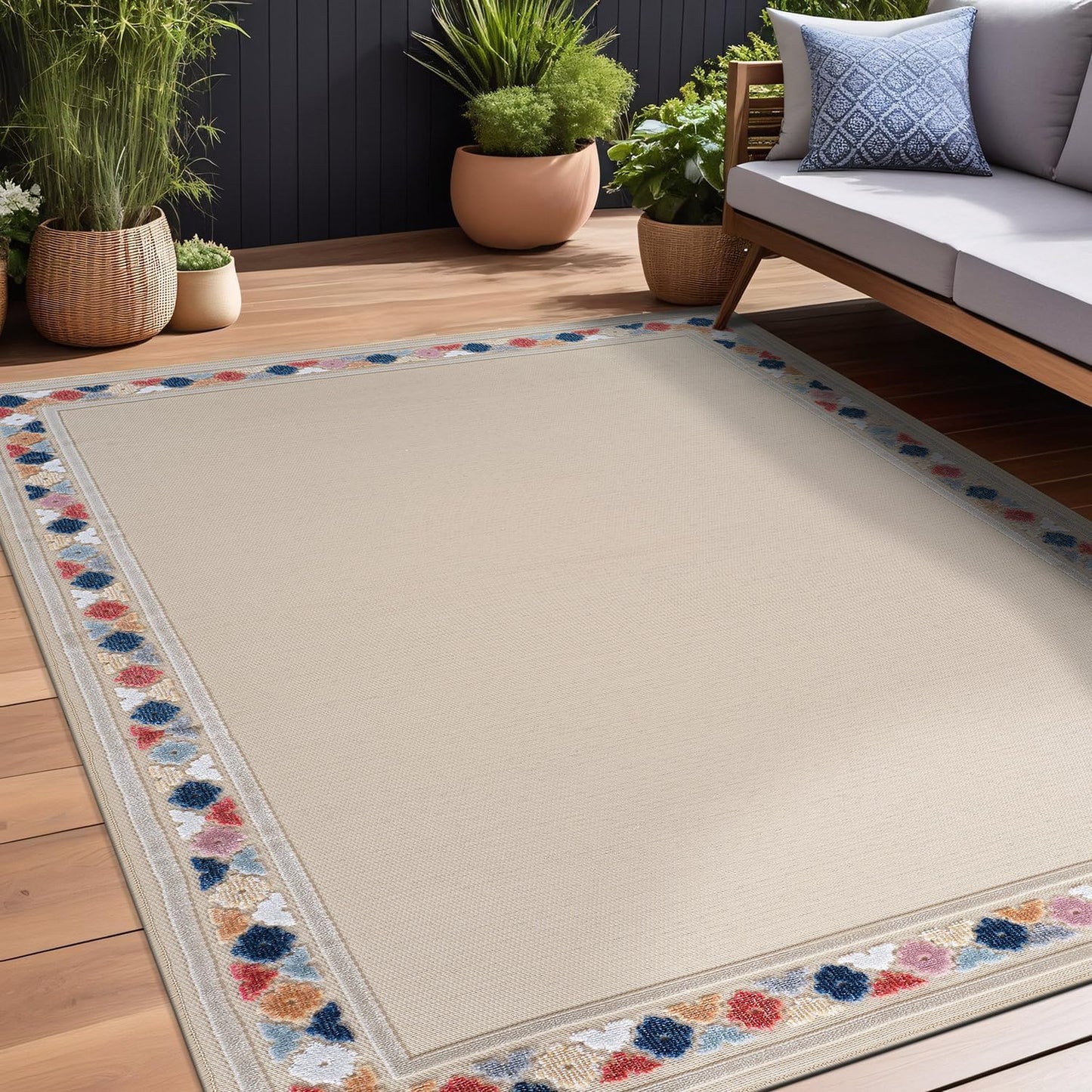 Beverly Rug Outdoor Rug 9x12 Large Modern Floral Tropical Area Rugs for Indoor and Outdoor Patio Easy to Clean Non Shedding Living Room Porch Garden Washable Outside Carpet (9 x 12 Brown)