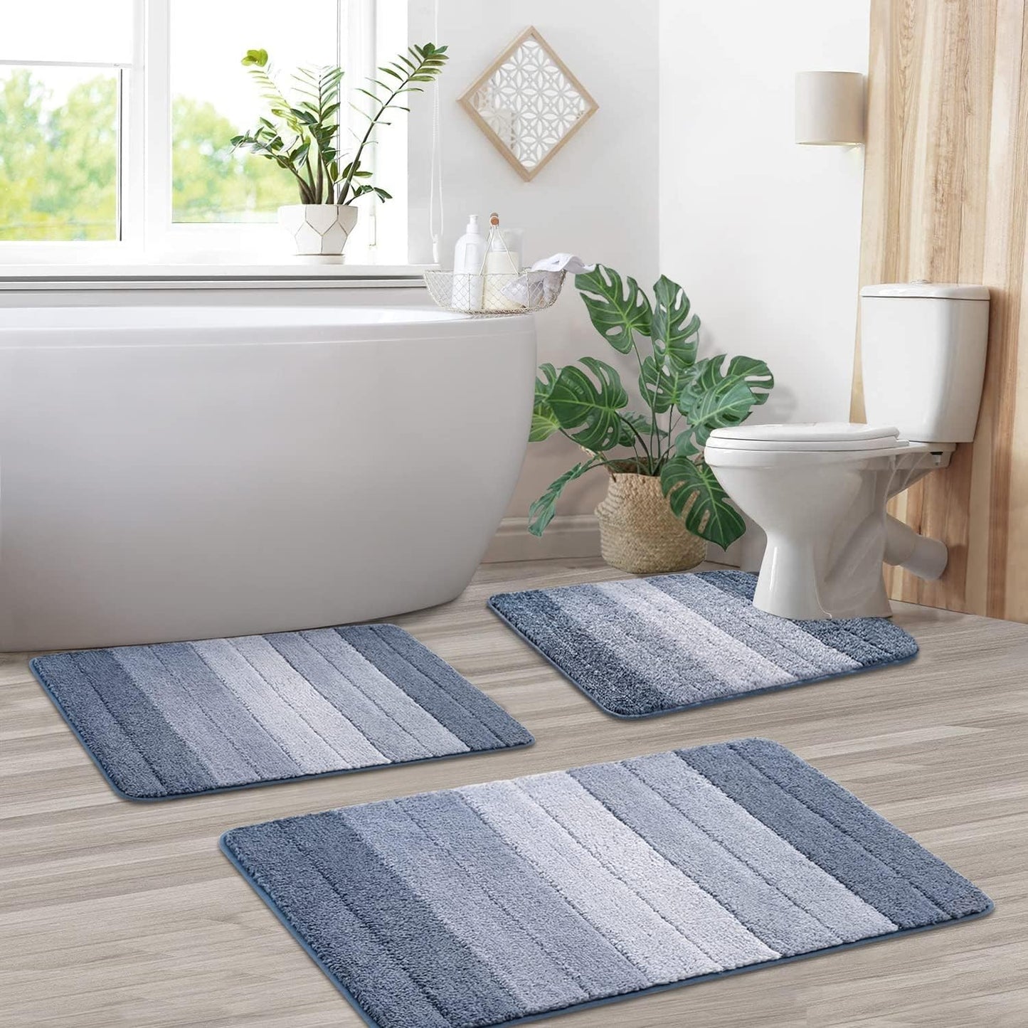 Kmson 2 Piece Ombre Bathroom Rugs Set, Non Slip, Quick Drying, Ultra Soft and Water Absorbent Bath Carpet for Bedroom Floor Living Room,Machine Washable Green