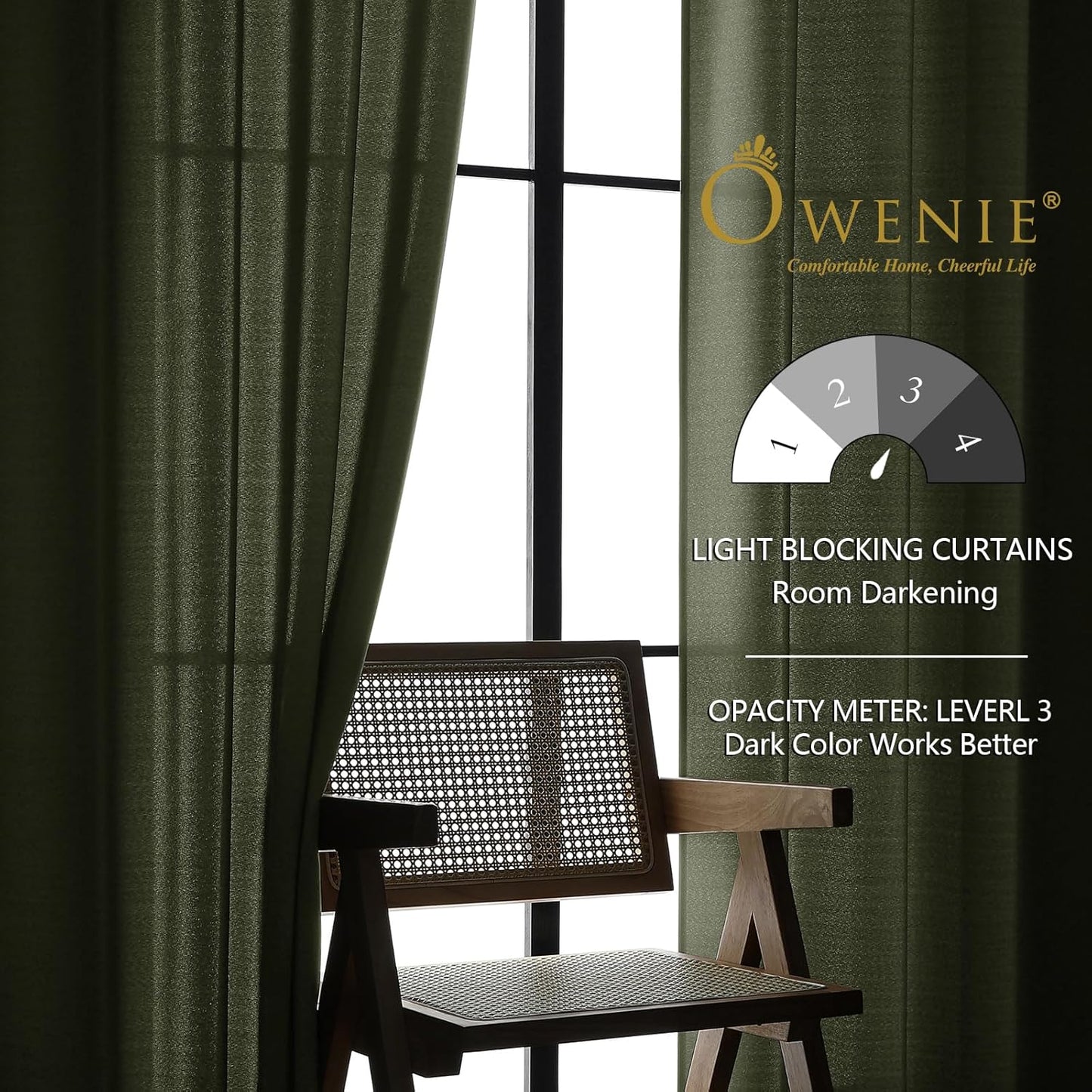 OWENIE Heidi Sage Green Curtains for Living Room 63 Inch Length 2 Panels Set, Light Filtering Solid Curtain for Bedroom, Rod Pocket Window Curtains & Drapes, 2 Pcs Each 40" W 63" L
