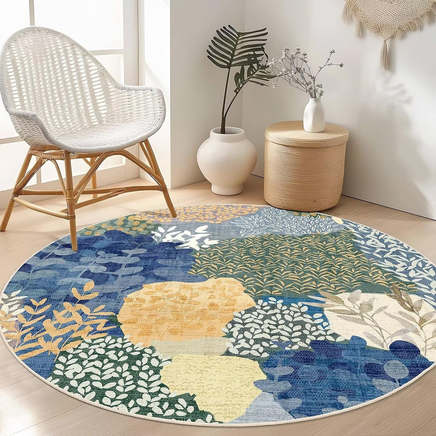 DEXDE Runner Rug 2x6 Washable Hallway Boho Soft Area Rugs Abstract Long Non Slip Botanical Leaves Floral Print Carpet for Entryway, Kitchen, Laundry, Bathroom, Bedroom,Blue