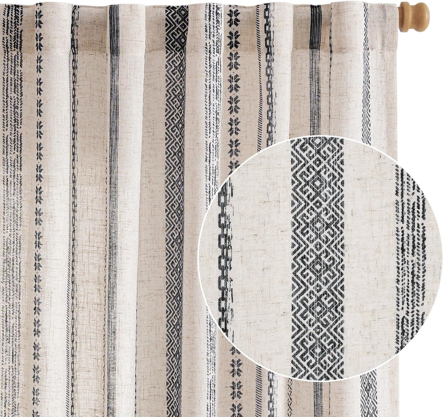 jinchan Boho Curtains for Living Room Farmhouse Black Curtains 84 Inch Length 2 Panels for Bedroom Geometric Striped Mudcloth Light Filtering Window Drapes Rod Pocket Black on Beige