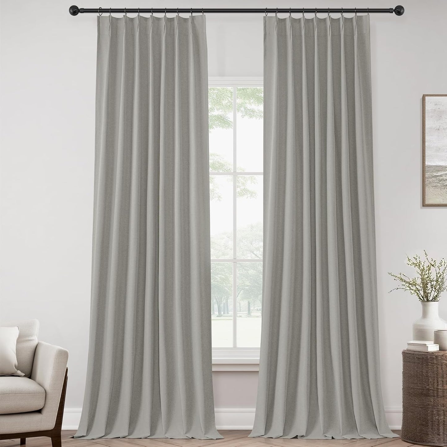 ChrisDowa Terracotta Pinch Pleated Blackout Linen Curtains 102 Inch Long 2 Panels for Living Room Bedroom Farmhouse Room darking Thermal Insulated Back Tab Hooks Rings Window Treatment Drapes,40x102