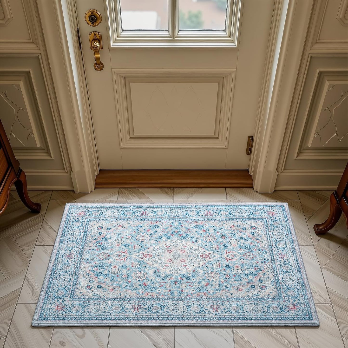 Washable Rug 4x6, Gray Area Rugs Non Slip, Indoor Low Pile Carpet with Rubber Backing for Living Room Kitchen Bathroom Entryway Office Bedroom