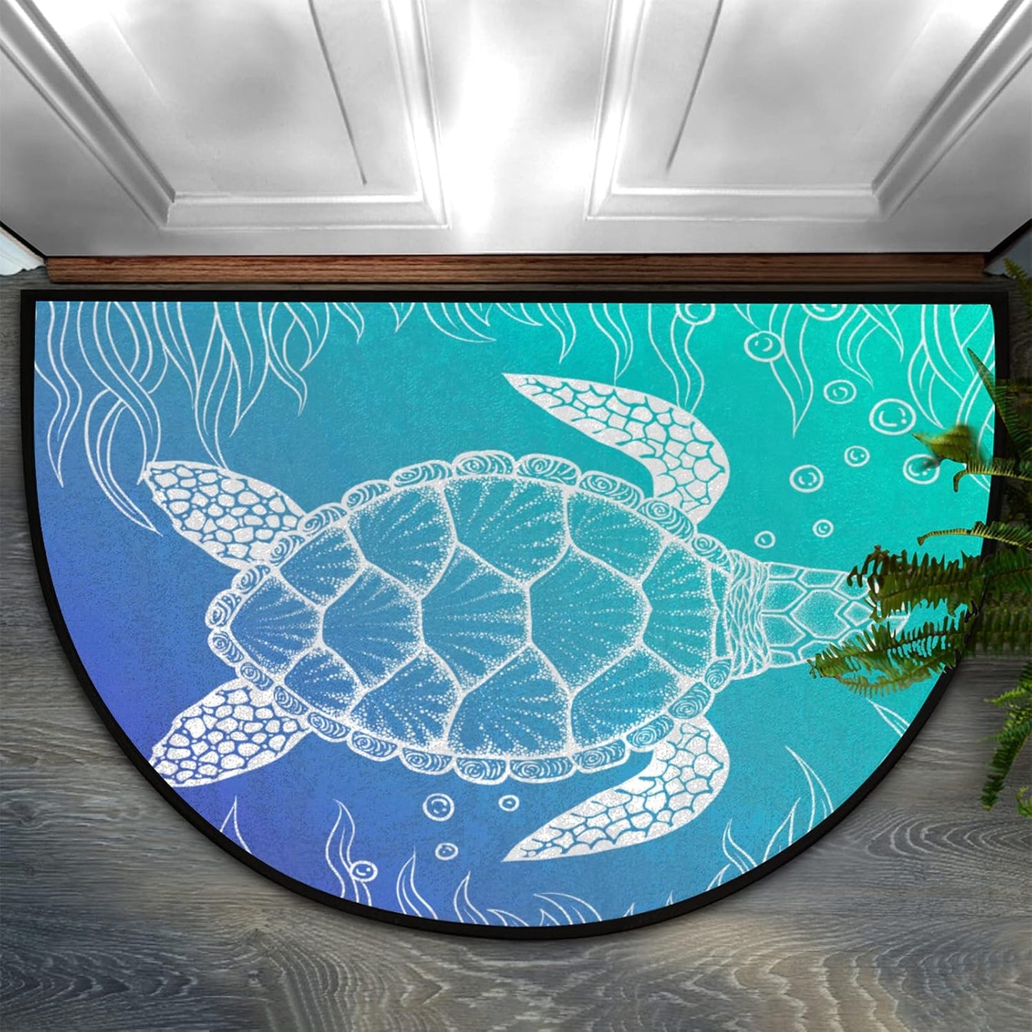 Pardick Boho Flower Half Round Doormat Ethnic Floral Semi Circle Area Rug Non Slip Indoor Outdoor Entrance Half Moon Rug Absorbent Durable Washable Front Floor Mat for Kitchen Bedroom Patio Fireplace