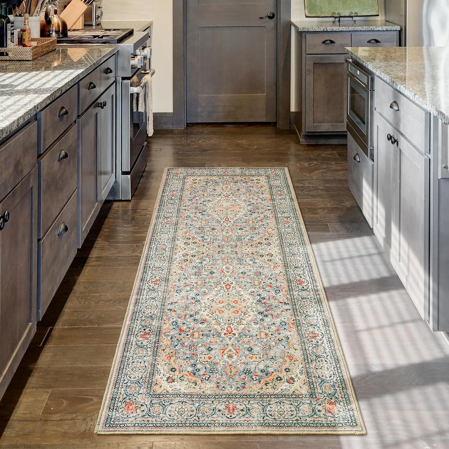Washable Rug 4x6, Gray Area Rugs Non Slip, Indoor Low Pile Carpet with Rubber Backing for Living Room Kitchen Bathroom Entryway Office Bedroom